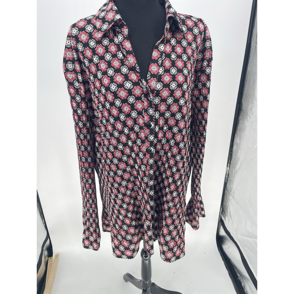 Fred David Woman Stretch Ruffle Boho Button Front‎ Bell  Blouse Size 26/28 Bin11